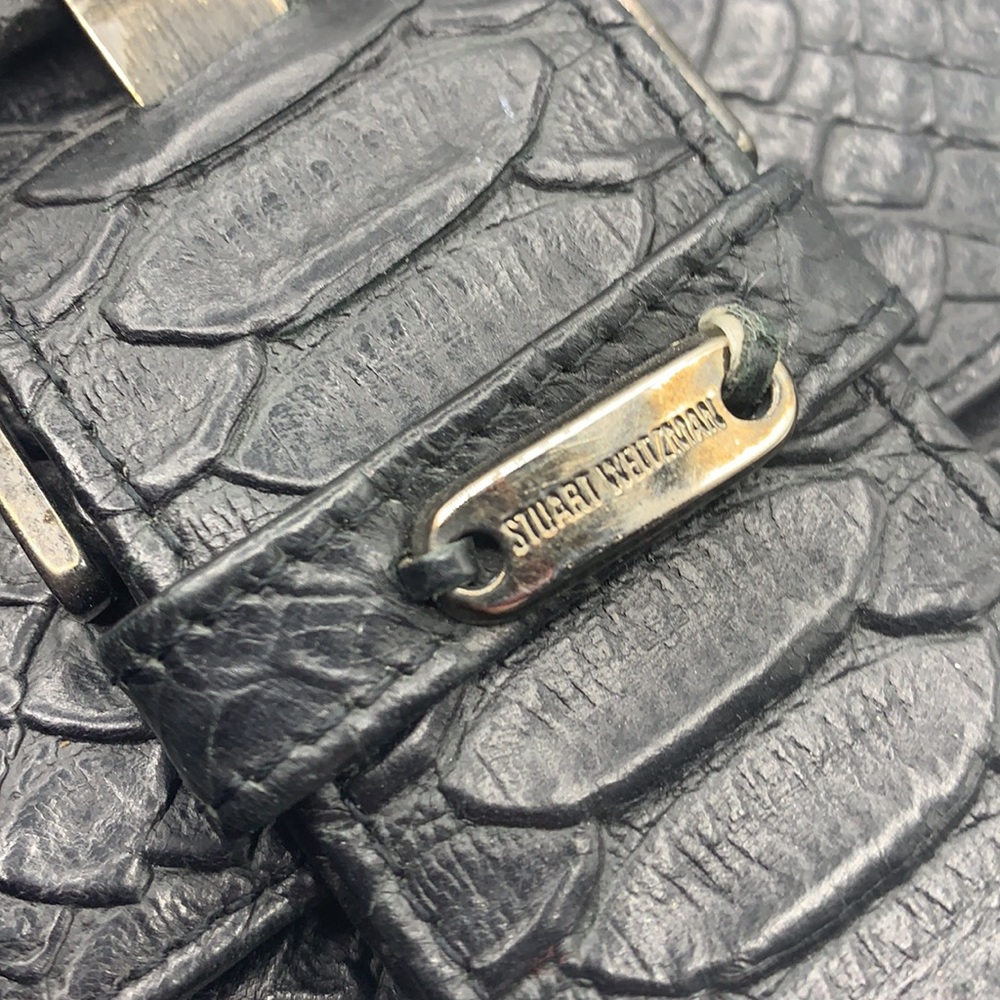 Stuart Weitzman Dark Gray Embossed Snakeskin Leat… - image 2
